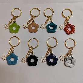 8 piezas 8 llaveros con dijes de esmalte de aleación y acrílico de flores de color, Con hallazgos de hierro de oro, para la decoración del colgante del bolso de la llave del coche del llavero