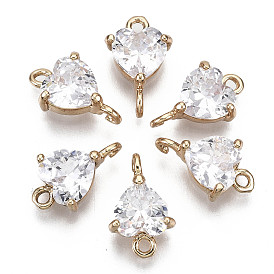 Соединители из латуни с микропаве и кубическим цирконием, долговечный, сердце, золотой свет