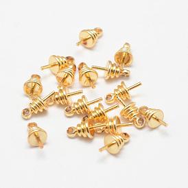 Brass Cup Pearl Peg Bails Pin Pendants, For Half Drilled Beads, Long-Lasting Plated, Real 18K Gold Plated