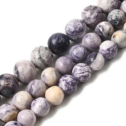 Нити бусин из натуральной фиолетовой яшмы в полоску, круглые