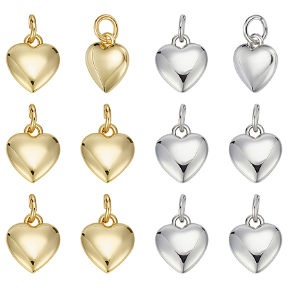 12 шт. 2 цвета латунные подвески, сердце, долговечный, с целью перехода в кольце
