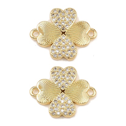 Шармы-соединители из латуни с микропаве из кубического циркония, ссылки на сердечный клевер, без свинца и без кадмия, долговечный, реальный 18 k позолоченный, стойки покрытие