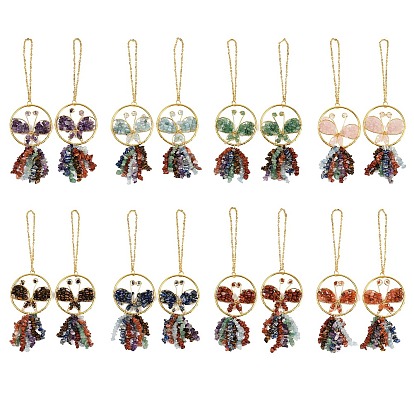 Подвесные украшения в виде бабочки из латуни и натуральных драгоценных камней, подвесные украшения с кисточками из драгоценных камней чакры