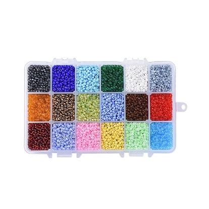 18 Colors Glass Seed Beads, Mixed Style, Round