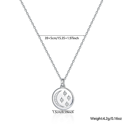 Rhodium Plated 925 Sterling Silver Pendant Necklaces, Moon & Star