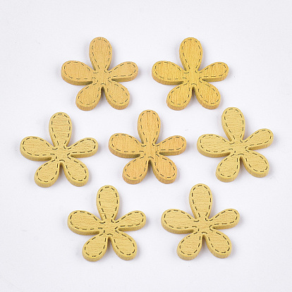Painted Poplar Wood Cabochons, Flower