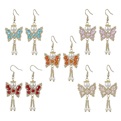 Серьги-подвески в виде бабочки, биконусные стеклянные бусины, снежинки, с разделительными бусинами из сплава, латунными штифтами с шаровидной головкой, экологически чистыми круглыми бусинами из окрашенного стекла и 304 серьгами-крючками из нержавеющей стали, золотые