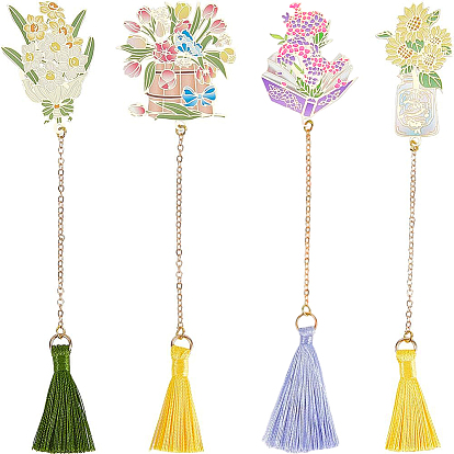 4 шт 4 стили закладки из латуни, закладка-цветок с подвеской-кисточкой