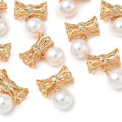 SHEGRACE Brass Micro Pave Cubic Zirconia Tube Beads, with ABS Imitation Pearl, Cadmium Free & Lead Free & Nickel Free
