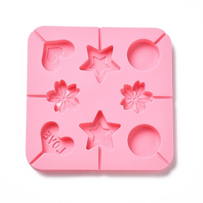 DIY Lollipop Making Food Grade Silicone Molds, Candy Molds, Heart, Sakura, Flat Round & Star, 8 Cavities