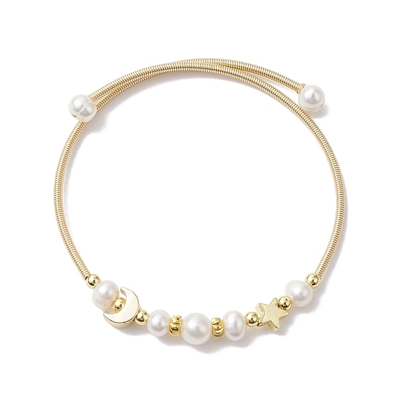 Браслет из натурального культивированного пресноводного жемчуга с латунными бусинами в форме звезды и луны