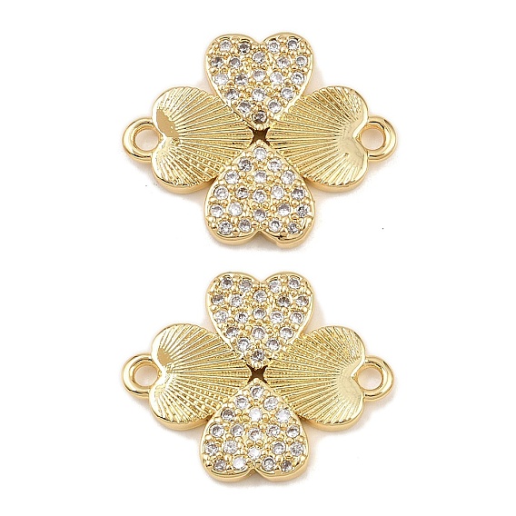 Шармы-соединители из латуни с микропаве из кубического циркония, ссылки на сердечный клевер, без свинца и без кадмия, долговечный, реальный 18 k позолоченный, стойки покрытие