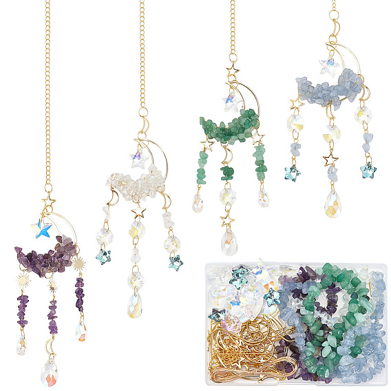 Наборы для самостоятельного изготовления подвесных ловцов солнца из натурального аметиста, кианита, зеленого авантюрина и опалита, скрученных в проволоку