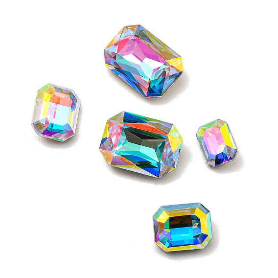 Стеклянные стразы кабошоны, точка назад и задняя пластина, граненые, прямоугольные
