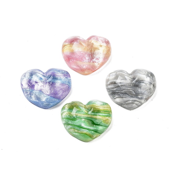 Полупрозрачная смола декодирует кабошоны, персиковое сердце с водной рябью и блестящей пудрой