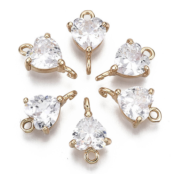 Соединители из латуни с микропаве и кубическим цирконием, долговечный, сердце, золотой свет