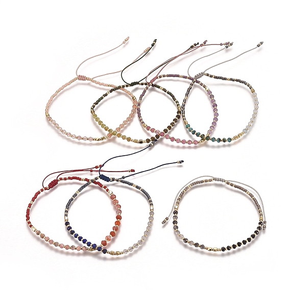Регулируемые натуральные драгоценные камни с плетеными браслетами из бисера, с нейлоновым шнуром, долговечные латунные бусины и бисер