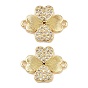 Шармы-соединители из латуни с микропаве из кубического циркония, ссылки на сердечный клевер, без свинца и без кадмия, долговечный, реальный 18 k позолоченный, стойки покрытие