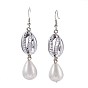 Dangle Earrings, with Sea Shell Beads, Teardrop Shell Pearl Beads, Iron Head pins and Brass Earring Hooks