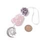 Nuggets Raw Natural Gemstone Pouch Pendant Decorations, Alloy Moon Sun Charms and Braided Nylon Thread Car Hanging Ornaments