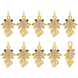 10Pcs Brass Micro Pave Clear Cubic Zirconia Pendants, Gold Fish Charms, Long-Lasting Plated, Cadmium Free & Lead Free