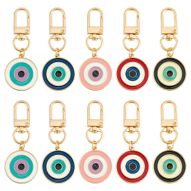 10 шт. 5 цвета плоские круглые эмалевые подвесные украшения из сплава, с поворотными застежками сплава, золотые
