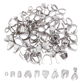 90Pcs 9 Style 304 Stainless Steel Pendant Pinch Bails