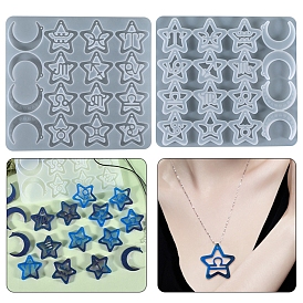 Twelve Constellations Moon & Star Pendants Silicone Molds, Resin Casting Molds, for UV Resin, Epoxy Resin Jewelry Making