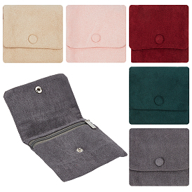 5Pcs 5 Colors Velvet Jewelry Storage Bags, with Snap Buttons, Square