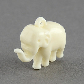 Synthetic Coral Pendants, Elephant, 19x24x9mm, Hole: 1mm