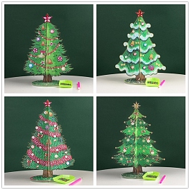 DIY Christmas Tree Display Decor Diamond Painting Kits, Including Plastic Board, Resin Rhinestones, Pen, Tray Plate and Glue Clay