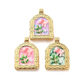 304 нержавеющей стальной эмали подвески, Со смолой и имитацией жемчуга, арка с подвесками в виде медведя, ионное покрытие (ip), реальный 18 k позолоченный