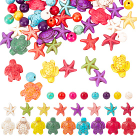 6 нити 3 стили синтетические бирюзовые бусины нити, окрашенные, морская звезда / морские звезды, черепаха и круглый