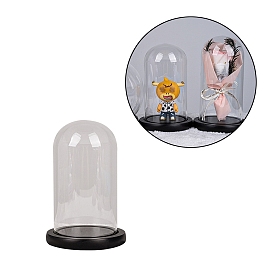 Arch Glass Dome Cover, Decorative Display Case, Cloche Bell Jar Terrarium with Wood Base