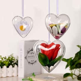 Decoraciones de colgantes rellenables de corazón de plástico transparente, para adorno de navidad