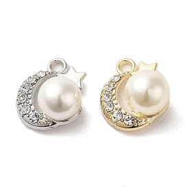 Alloy with Rhinestone Pendants, with ABS Imitation Pearl, Moon Charms