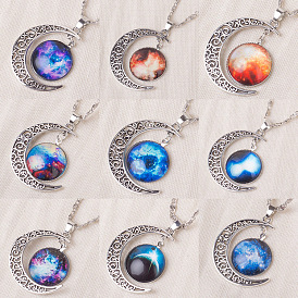 Starry Night Sky Moon Pendant Necklace - Unique European and American Fashion Accessory