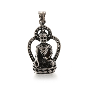 304 Stainless Steel Pendants, with Rhinestone, Buddha Charm