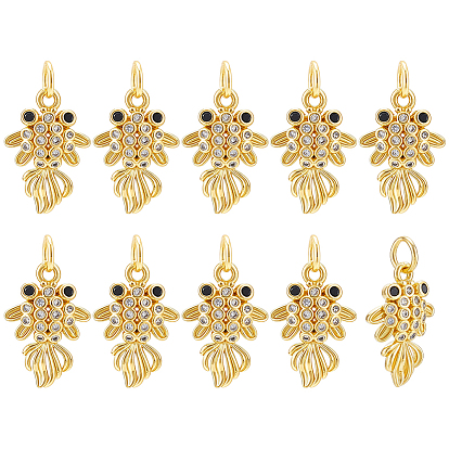10Pcs Brass Micro Pave Clear Cubic Zirconia Pendants, Gold Fish Charms, Long-Lasting Plated, Cadmium Free & Lead Free
