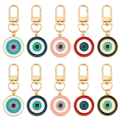 10 шт. 5 цвета плоские круглые эмалевые подвесные украшения из сплава, с поворотными застежками сплава, золотые
