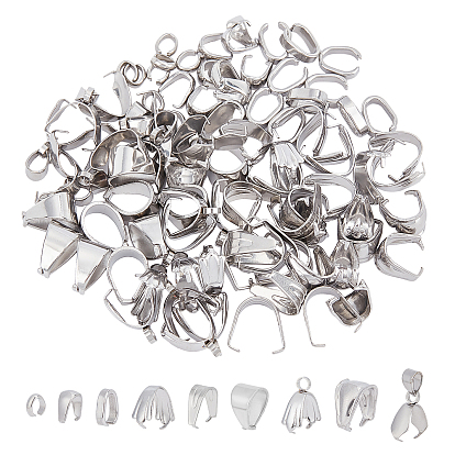 90Pcs 9 Style 304 Stainless Steel Pendant Pinch Bails