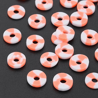 Handmade Two Tone Polymer Clay Beads, Heishi Beads, Disc/Flat Round