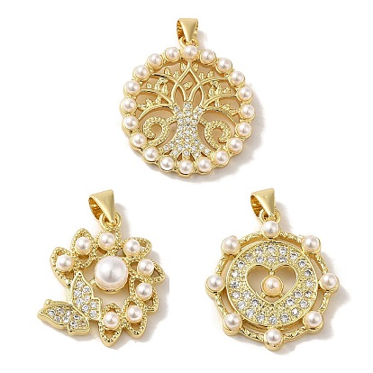 Покрытие стойки латунь микропаве прозрачные подвески из кубического циркония, с пластиковыми жемчужные бусины, без кадмия и без свинца, реальный 18 k позолоченный, долговечный