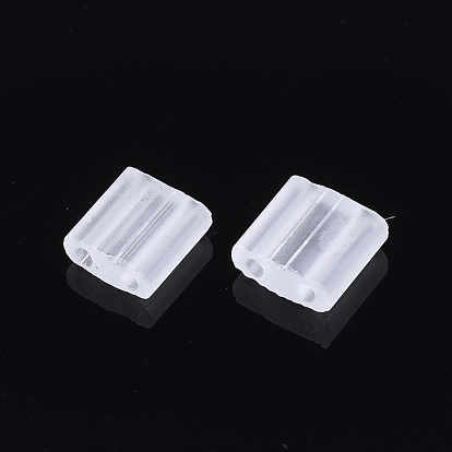 2-Hole Glass Seed Beads, Transparent Colours, Frosted, Rectangle
