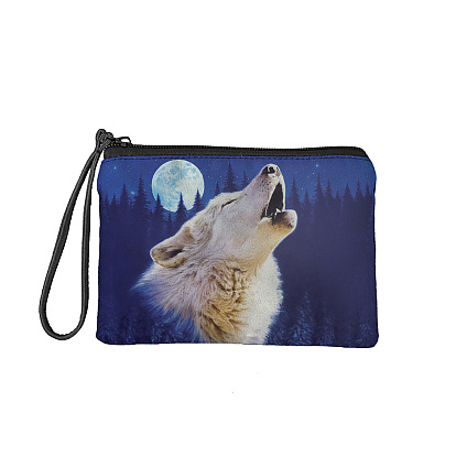 Кошелек на руку из полиэстера, поменять сумочку на мужчину, с ремнем для сумки, прямоугольник с узором волка, луны и леса