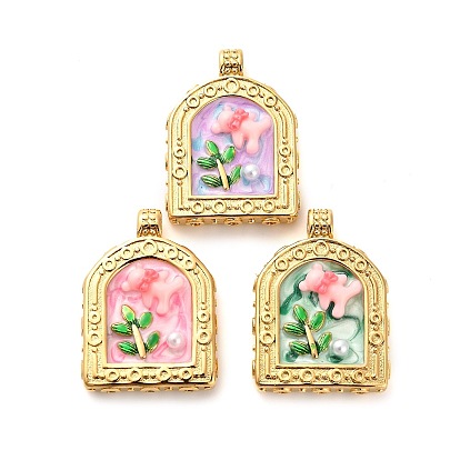 304 нержавеющей стальной эмали подвески, Со смолой и имитацией жемчуга, арка с подвесками в виде медведя, ионное покрытие (ip), реальный 18 k позолоченный