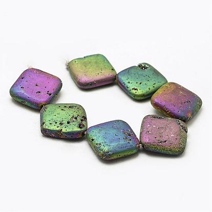 Electroplated Natural Druzy Geode Crystal Beads Strands, Rhombus, Dyed