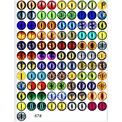 Cabochons en verre transparent imprimé, demi-rond avec motif oeil