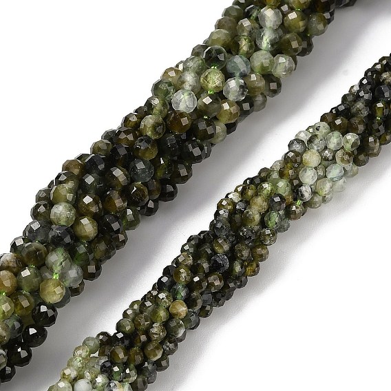 Нити бусин из натурального зеленого турмалина, градиент цвета, граненые, круглые