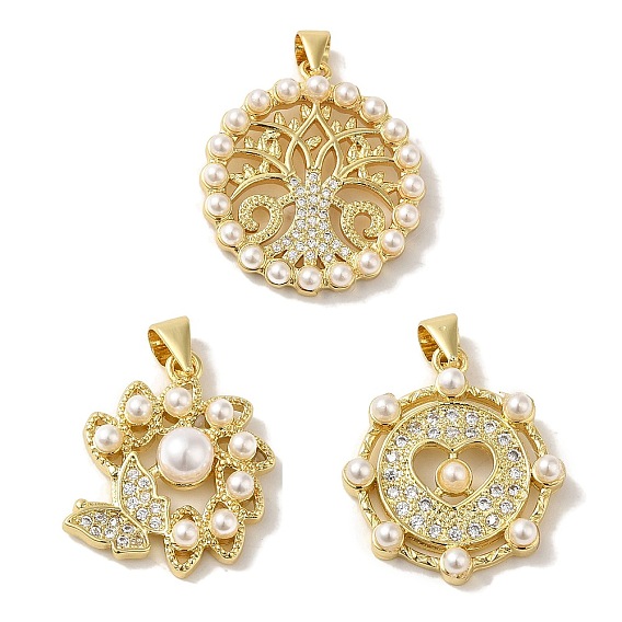 Покрытие стойки латунь микропаве прозрачные подвески из кубического циркония, с пластиковыми жемчужные бусины, без кадмия и без свинца, реальный 18 k позолоченный, долговечный